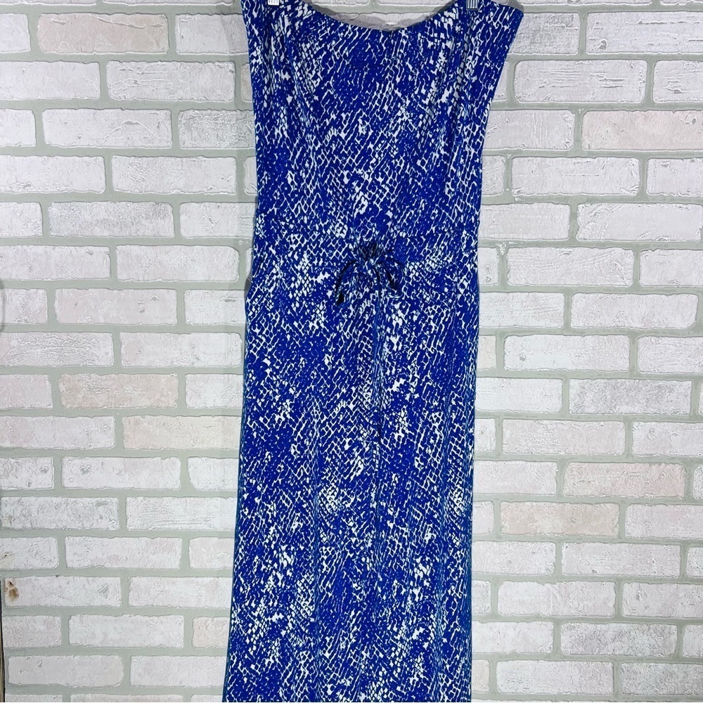 Diane Von Furstenberg Ani Blue and White Print Strapless Jumpsuit Size S - Picture 3 of 14